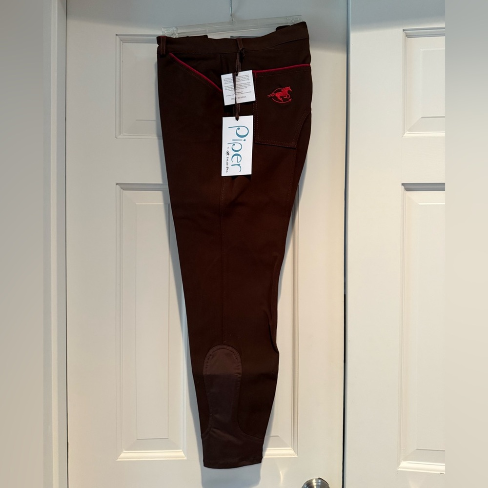 Piper Modified Rise Knee Patch Breeches 34R Mink (brown)/Brick